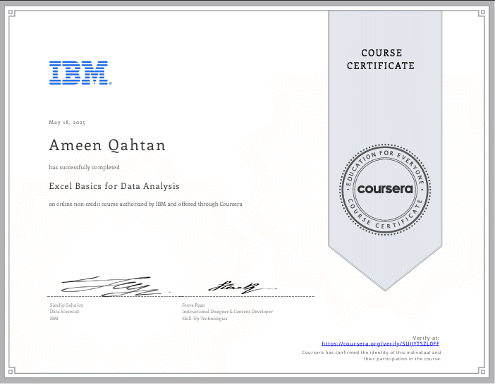 Excel for Data Analysis (IBM)